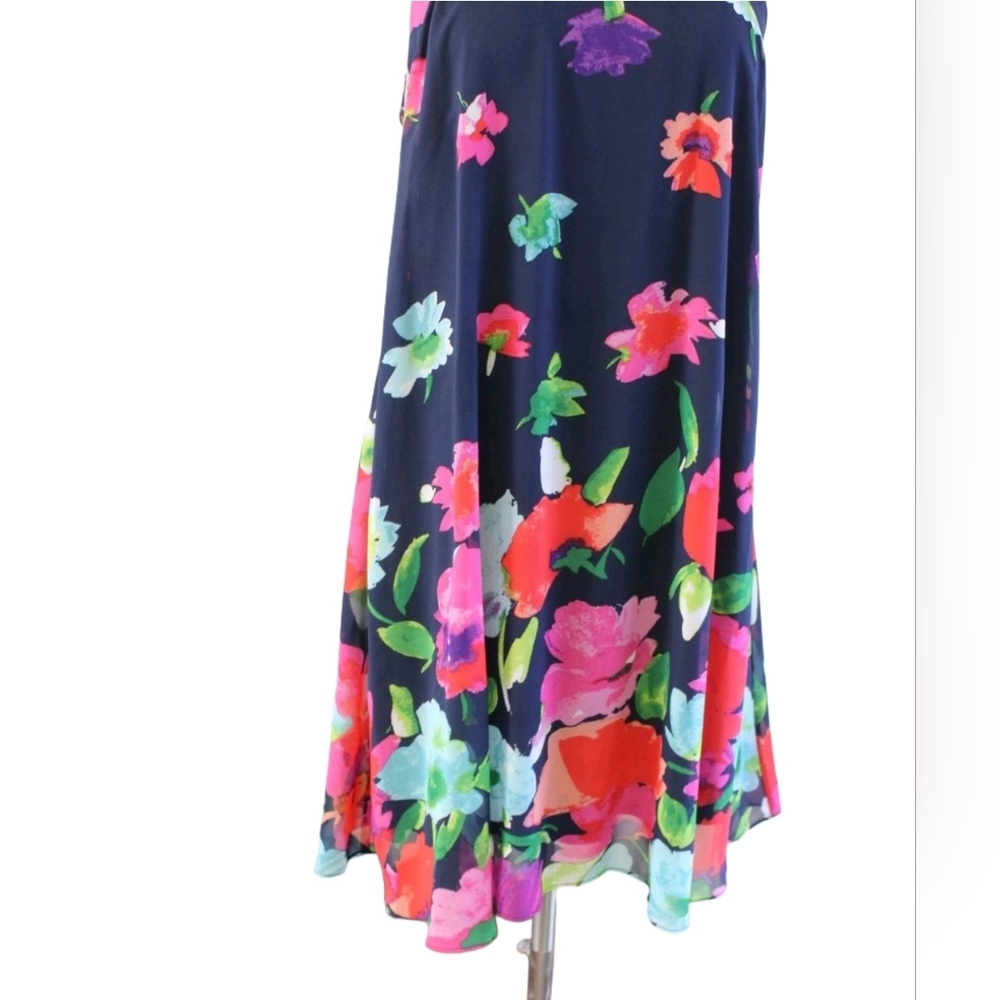 Betsey Johnson Vibrant Floral Fit & Flare Dress – Navy Multicolor Bloom Print 12 - Picture 2 of 9